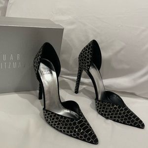 Stuart Weitzman Black Hugh Heel Pumps Black Satin diamanté